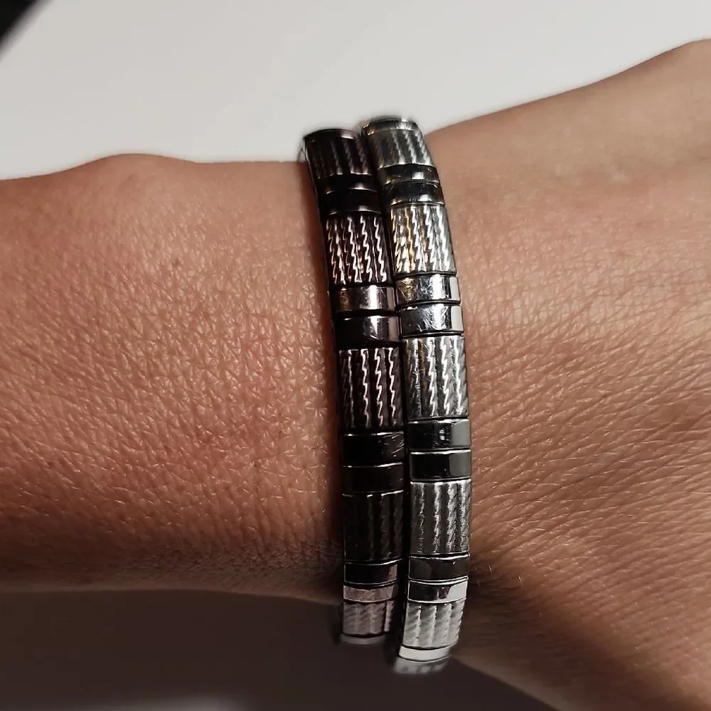 Milor Stainless Steel Brown And Silver Stretch Bracelets